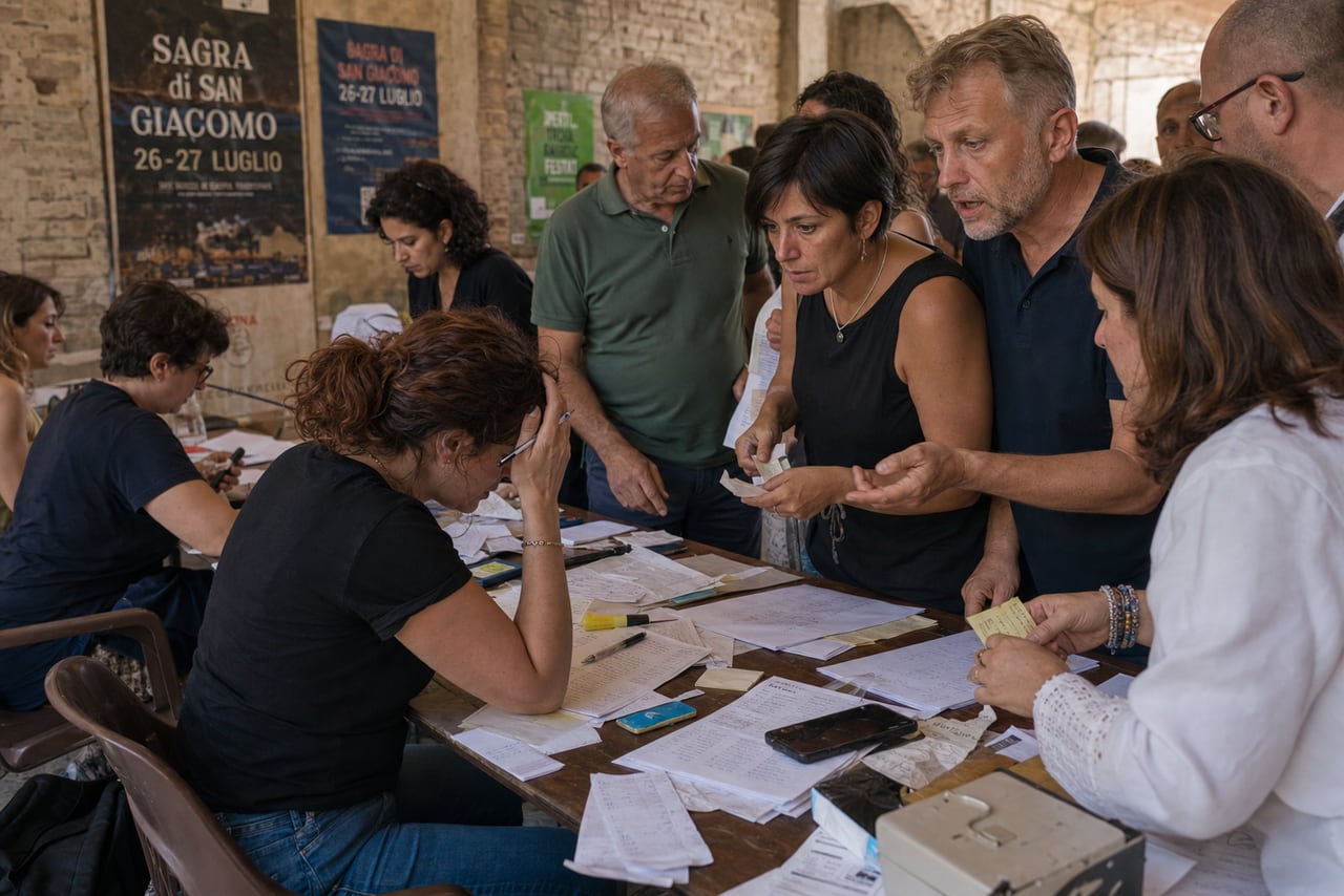 Tavolo ingresso con liste, fogli e richieste da gestire