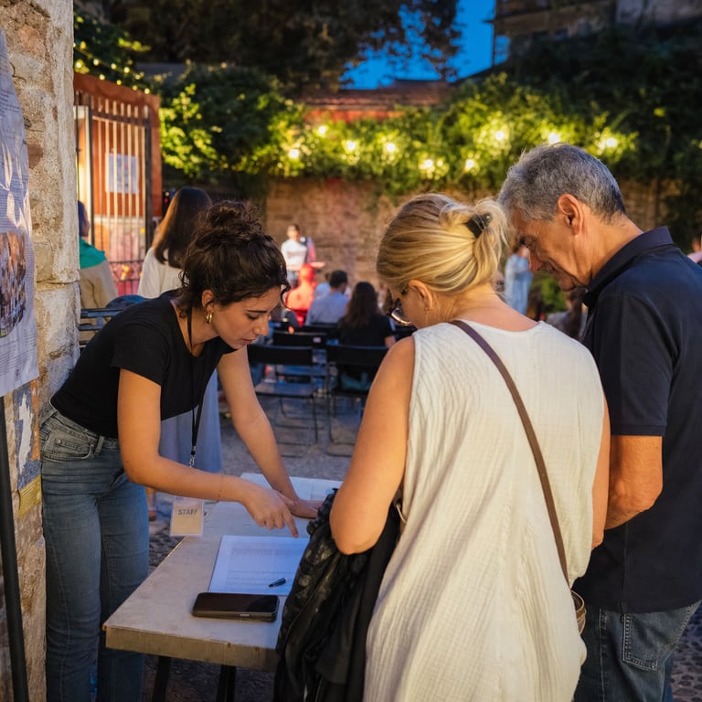 Piccolo organizzatore controlla iscrizioni a un evento locale